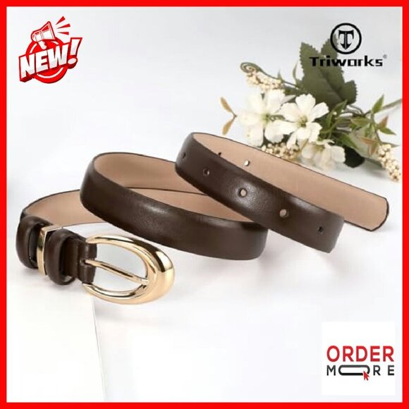 2 Pack Women\'s Faux Leather Skinny Belts with Gold Buckle for Jeans Pants main image 4